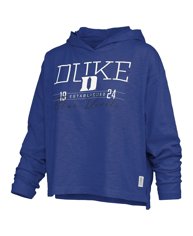 Pressbox Women's Royal Duke Blue Devils Castillo Slub Waist Length Long Sleeve Hooded T-Shirt