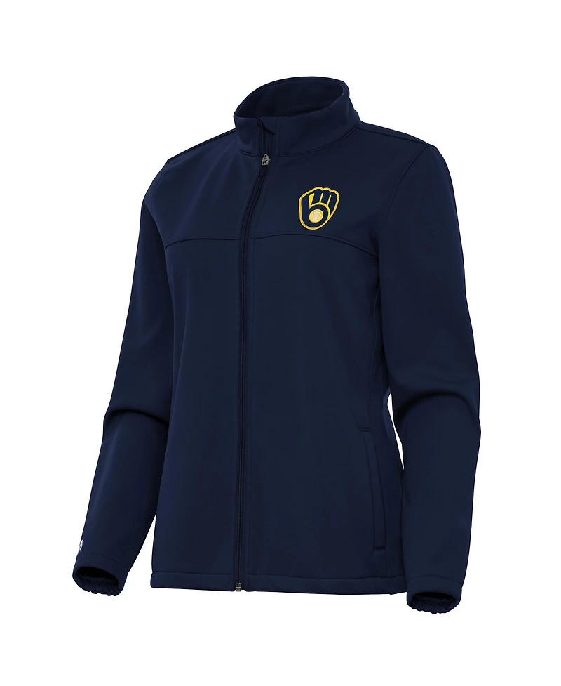 Antigua Women's Navy Milwaukee Brewers Links 2 Golf Full-Zip Jacket
