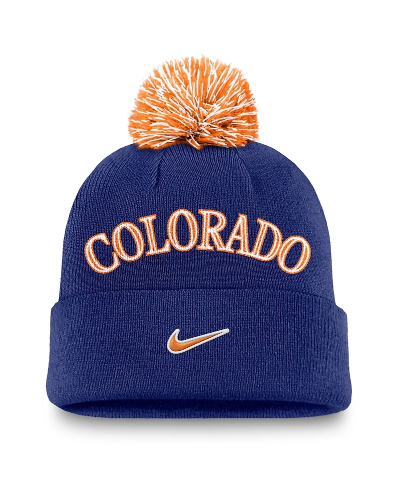 Nike Men's Royal Colorado Rockies Peak Cuffed Knit with Pom Hat
