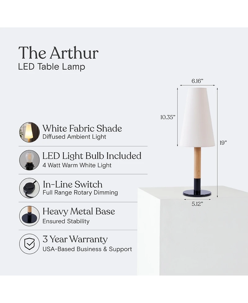 Brightech 19-in Arthur Metal and Wood Base Dimmable Led Table Lamp