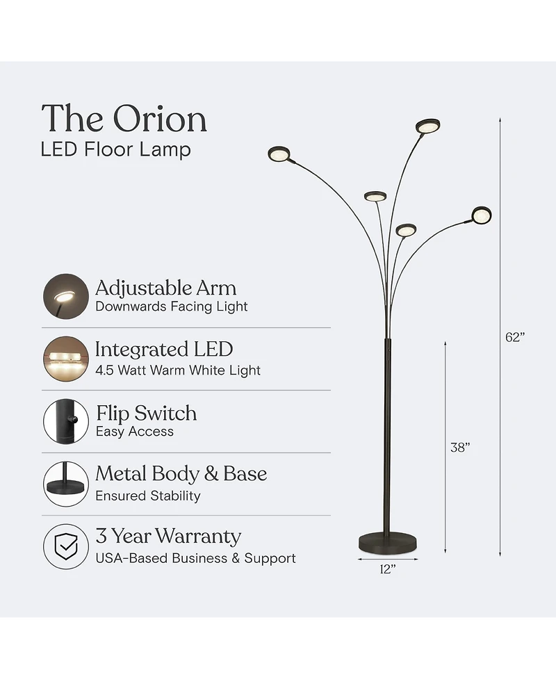 Brightech 74-in Orion 5 Adjustable-Arm Dimmable Led Arc Floor Lamp