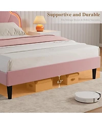 homfan Queen Bed Frame – Velvet Platform Bed with Adjustable Seashell Headboard and Led Light, Under Bed Storage, No Box Spring Needed