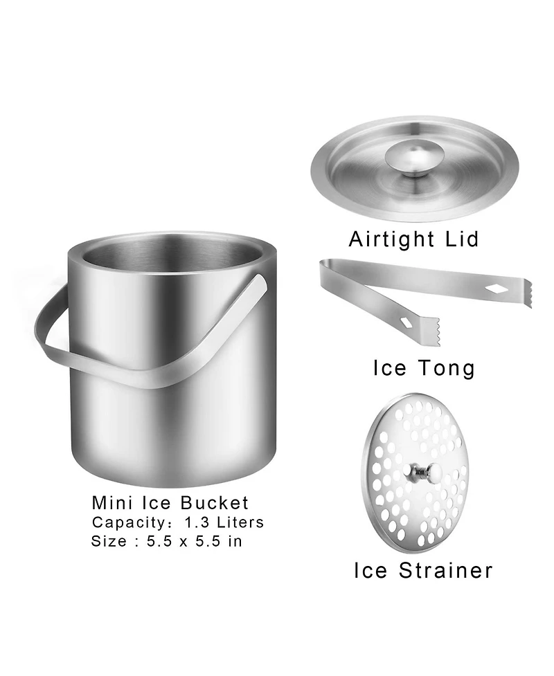 Piscifun Stainless Steel Double Wall Insulated Mini Ice Bucket with Scoop 1.3 Liter for Party Camping