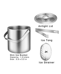 Piscifun Stainless Steel Double Wall Insulated Mini Ice Bucket with Scoop 1.3 Liter for Party Camping
