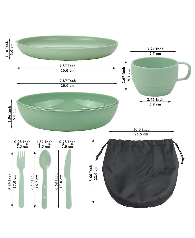 Piscifun 6 Piece Camping Mess Kit With Bowl Plate Cup Utensils Carry Bag For Travel Picnic Outdoor