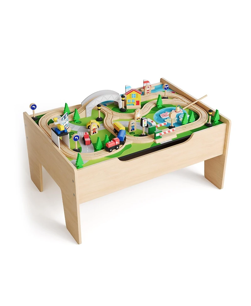 homfan 84-Piece Wooden Train Table with Storage