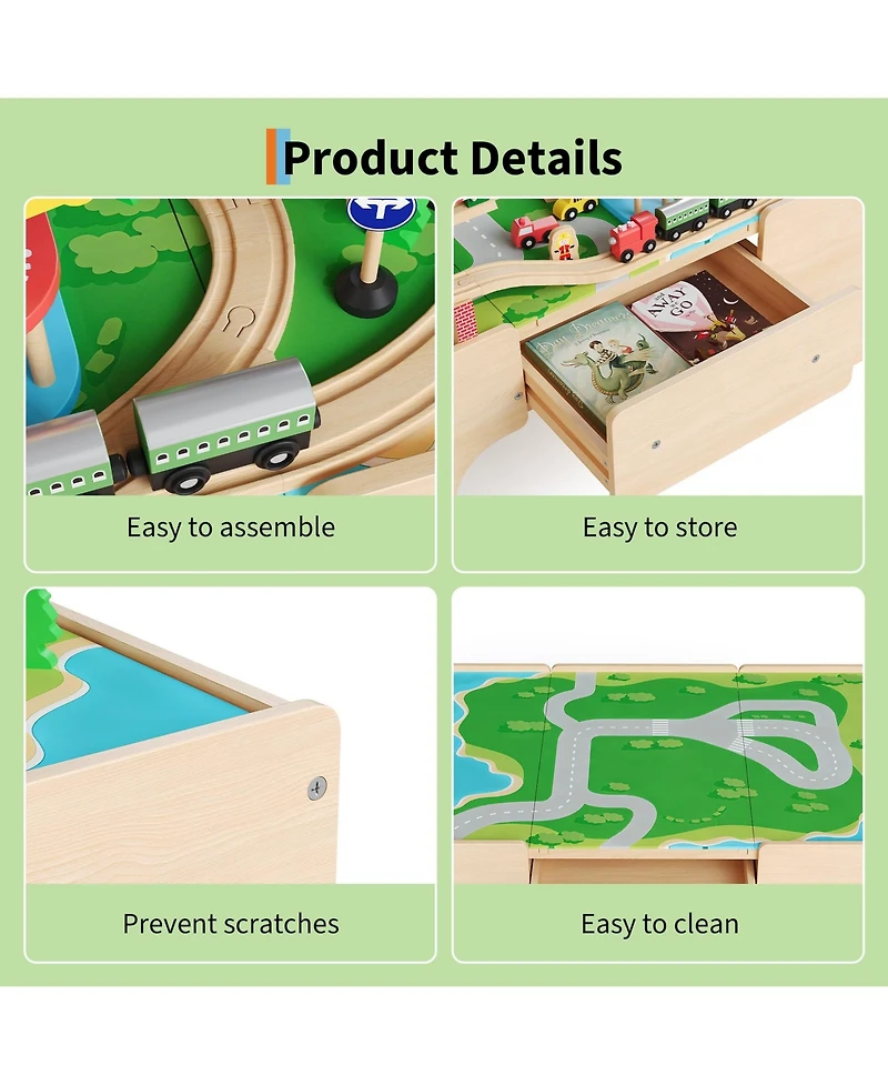homfan 84-Piece Wooden Train Activity Table with Storage