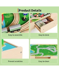 homfan 84-Piece Wooden Train Activity Table with Storage