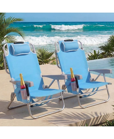 Aofar 2 Pack Aluminum Lay Flat Beach Chair with Cooler outdoor