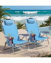 Aofar 2 Pack Aluminum Lay Flat Beach Chair with Cooler outdoor