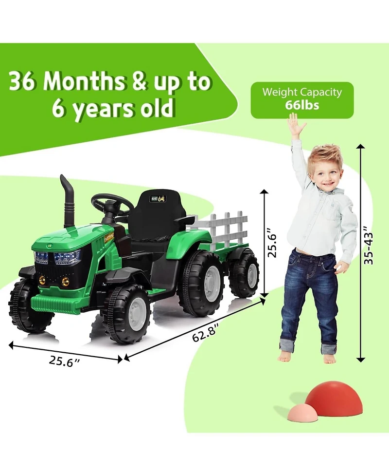 homfan Kids Ride on Tractor with Remote Control,12v Battery Powered Electric Tractor with Detachable Trailer and Bluetooth Music