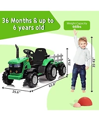homfan Kids Ride on Tractor with Remote Control,12v Battery Powered Electric Tractor with Detachable Trailer and Bluetooth Music