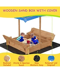 homfan Outdoor Wooden Sand and Water Table, Large Sandbox with Lid and Adjustable Canopy for Kids Ages 3 to 8