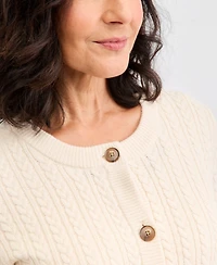 Style & Co Petite Palomino Cable-Knit Short-Sleeve Cardigan, Macy's Exclusive