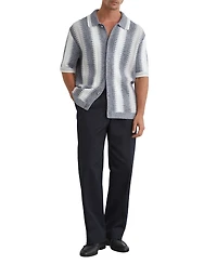 Reiss Men's Dale Stitch-Detail Stripe Knitted Shirt with Cotton