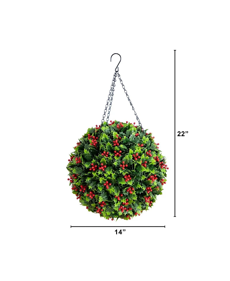Nearly Natural 22" Ultraviolet Resistant Artificial Holly Berry Christmas Hanging Ball Indoor And Outdoor