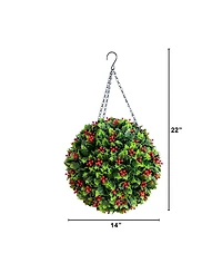 Nearly Natural 22" Ultraviolet Resistant Artificial Holly Berry Christmas Hanging Ball Indoor And Outdoor