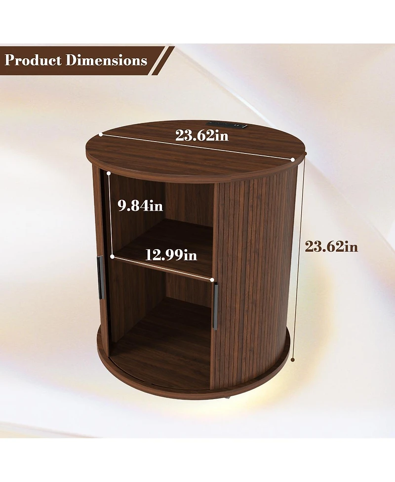 Streamdale Furniture Mid Century Modern Cylinder End Table with Charging Station & Sliding Door
