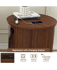 Streamdale Furniture Set of 2 Mid Century Modern Cylinder End Tables with Charging Station