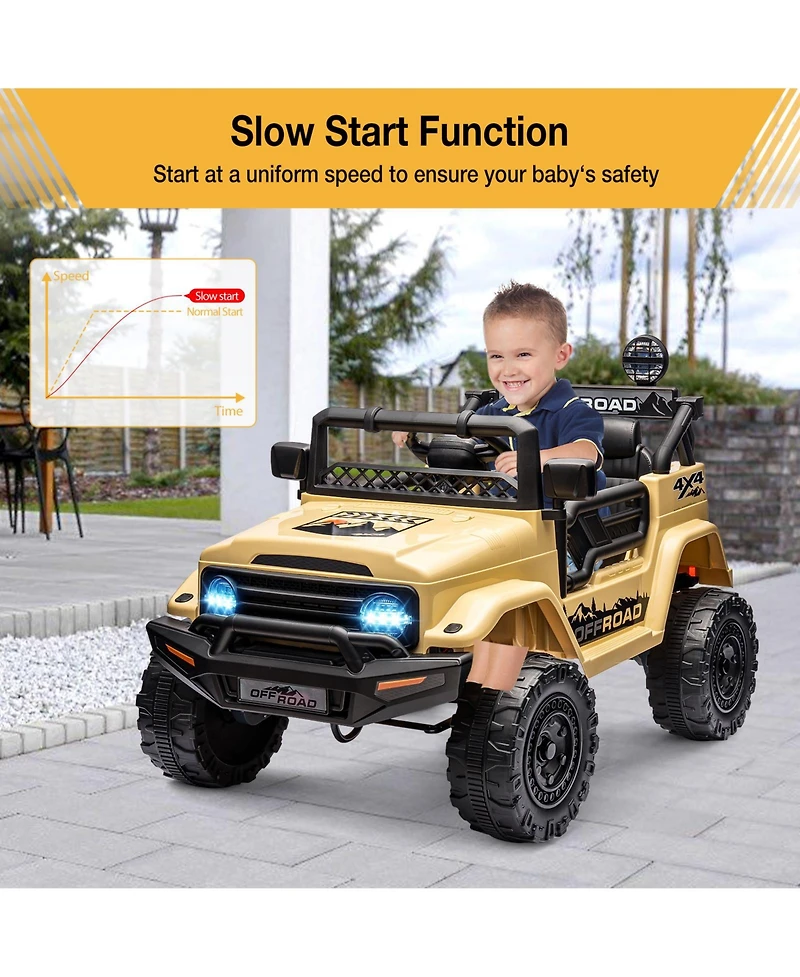 homfan Ride-On Truck Car, 4-Wheel Electric Vehicle, Remote Control, Led Lights, Music and Horn, Suspension, Dual Speeds