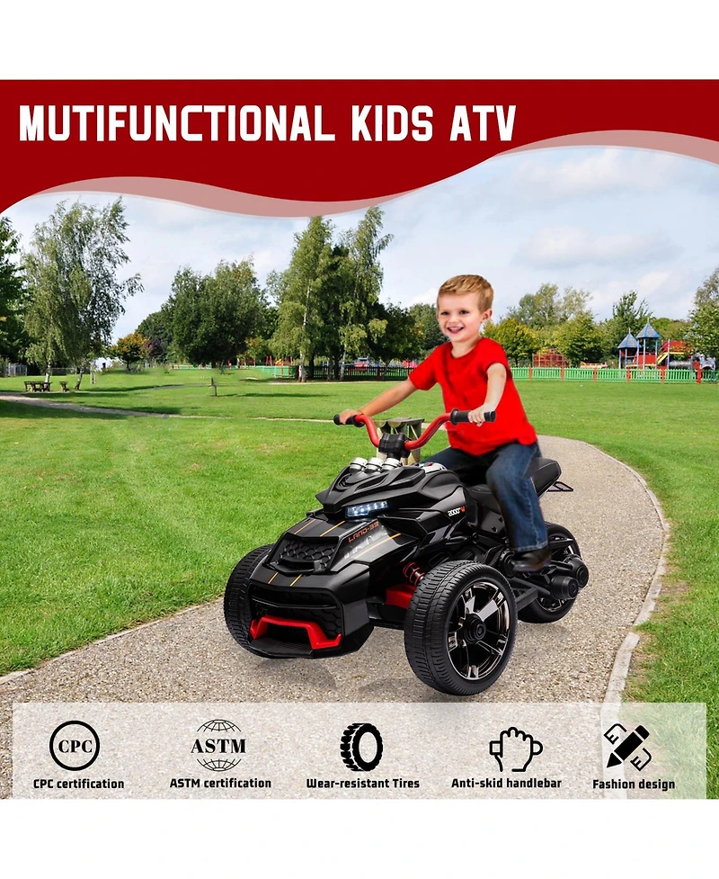 homfan Powerful 12V 3-Wheel Electric Atv Motorcycle, Dual 55W Motors, Up to 7MPH, Led Lights, Music, Usb, Horn, Eva Treaded Tires
