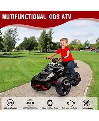 homfan Powerful 12V 3-Wheel Electric Atv Motorcycle, Dual 55W Motors, Up to 7MPH, Led Lights, Music, Usb, Horn, Eva Treaded Tires