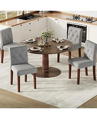 homfan Dining Chairs Set for 4, Cotton Linen Upholstered Chair with High Back and Wooden Legs, Kitchen/Living Room/Restaurant