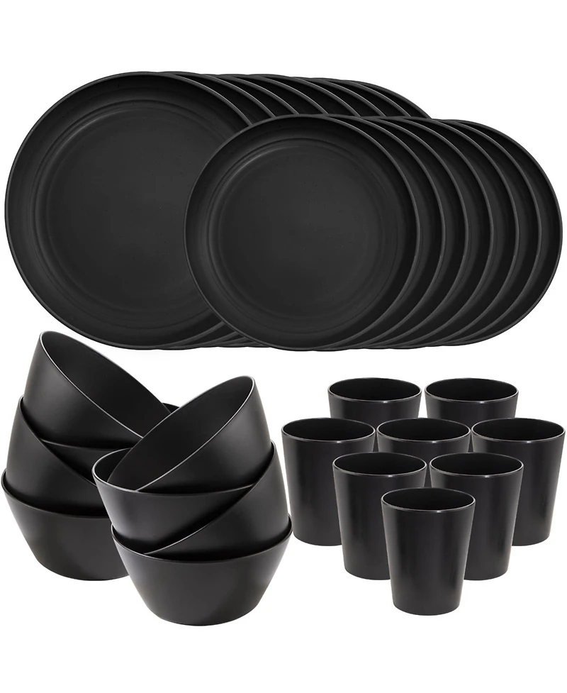 Piscifun 48 Piece Wheat Straw Dinnerware Set For 12 Unbreakable Dishwasher Microwave Safe Stackable Camping Dishes
