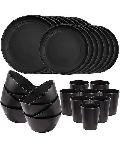 Piscifun 48 Piece Wheat Straw Dinnerware Set For 12 Unbreakable Dishwasher Microwave Safe Stackable Camping Dishes