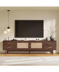 Streamdale Furniture 70" Modern Rattan Tv Stand with 4 Drawers and Storage for TVs up to 80