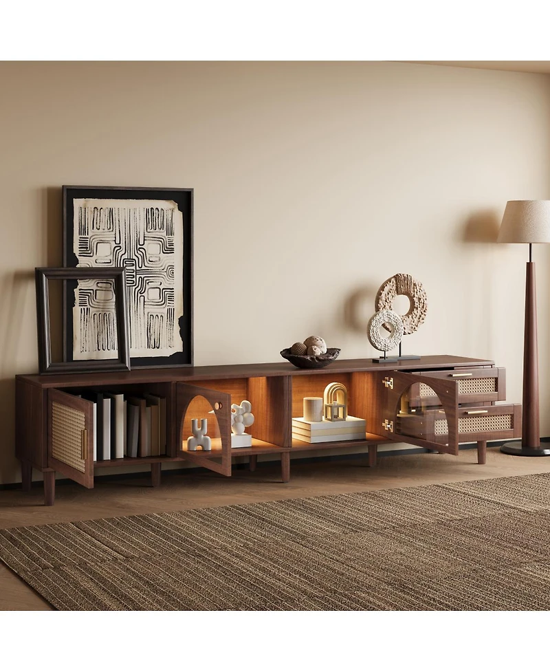 Streamdale Furniture 86'' Tv Stand with Led Lights 2 Drawers and Glass Storage for Living Room