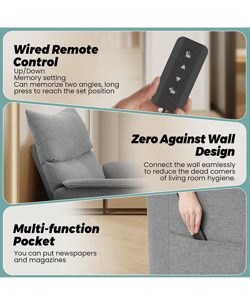 homfan Modern Fabric Electric Recliner with Massage and Heat, Adjustable Remote Control Single Armchair for Home Theater, Living Room and Office