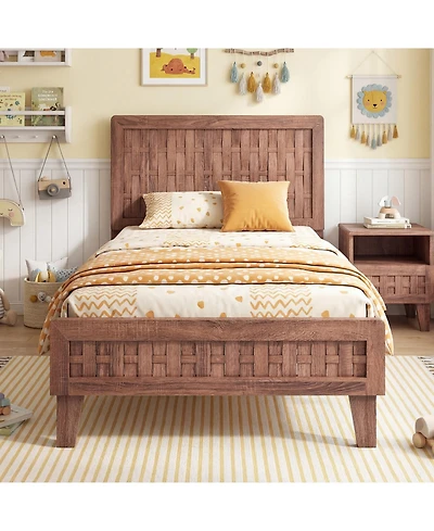 Costway Bed Frame with Woven Accent Headboard and Footboard