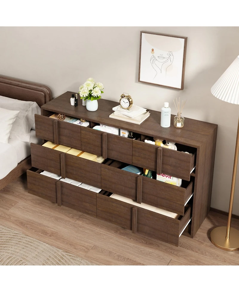 homfan 54 Inch Tv Stand with 7 Drawers, Wood Media Console with Elegant Pulls, Modern Entertainment Center for Living Room, Bedroom