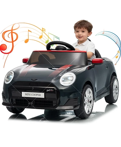 homfan 12V Mini Cooper Officially Licensed Remote-Control Electric Ride-On Car with Led Lights, Up to 66 lbs, Ages 3-8