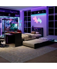 Streamdale Furniture Wood Daybed with Trundle, Desk, Led light and Usb