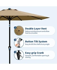 homfan 9Feet Outdoor Patio Umbrella With Protection, Crank And Push Button Tilt, 8 Sturdy Ribs, Sunshade For Garden Backyard Deck