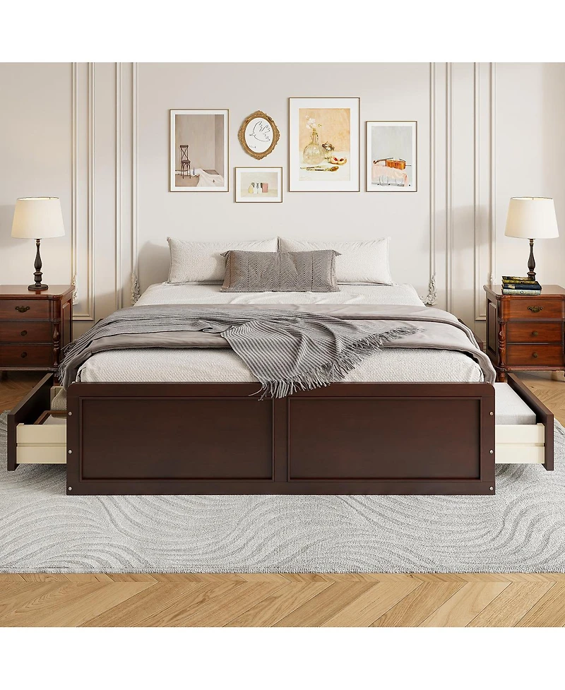 Streamdale Furniture Wood Queen Size Platform Bed Frame with 6 Drawers, Espresso