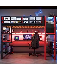 Streamdale Furniture Wood Loft Bed With Desk, Storage, Rgb Light