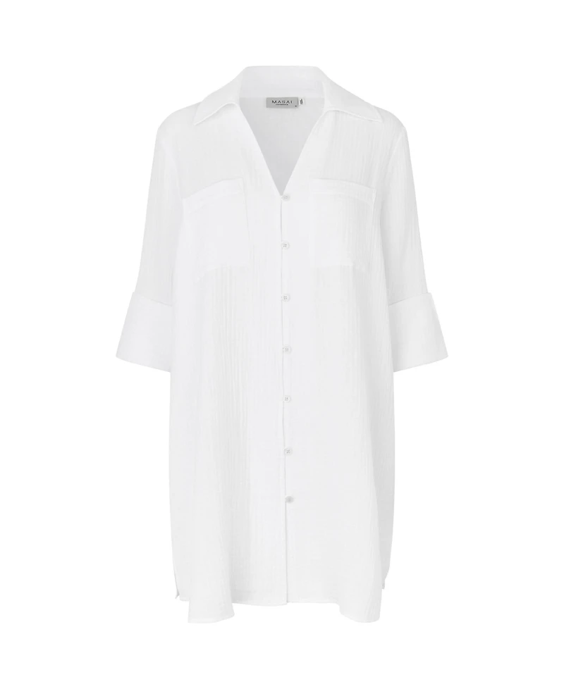 Masai Copenhagen Women's Mairara Seersucker Button-Front 3/4-Sleeve Shirt