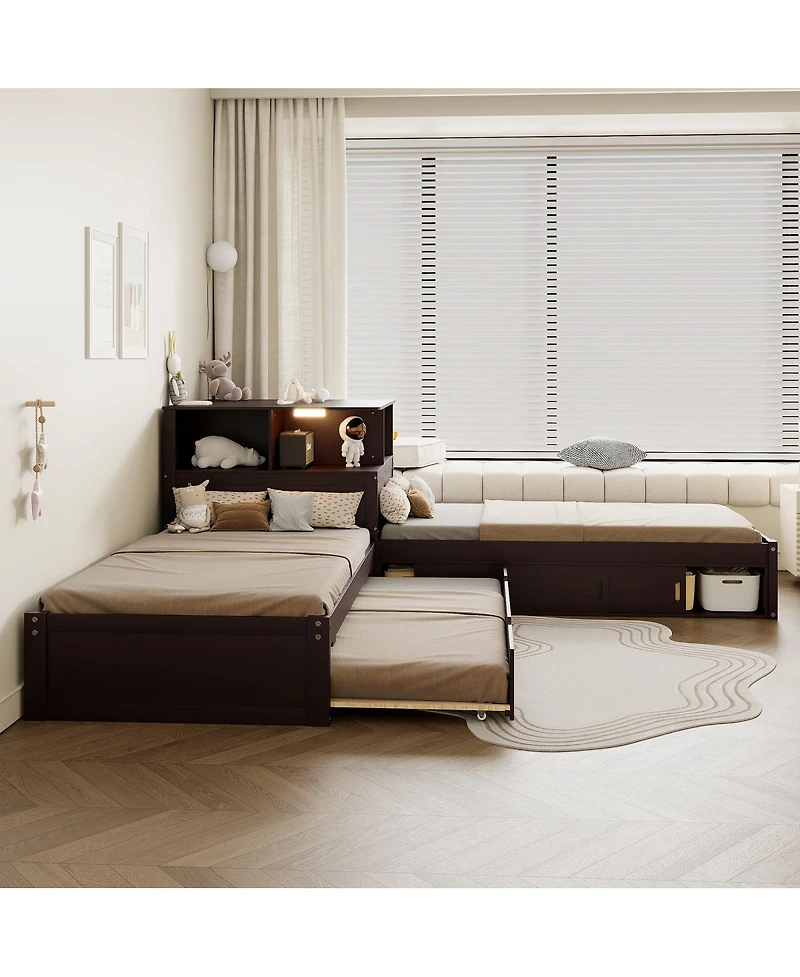 Streamdale Furniture L-Shaped Twin Platform Bed with Storage, Desk, Trundle
