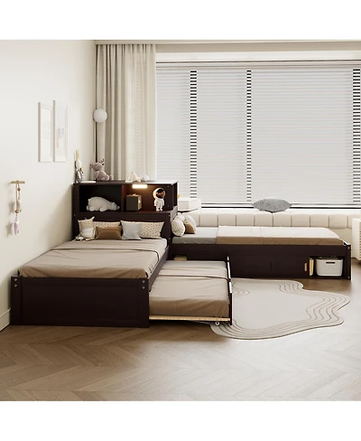 Streamdale Furniture L-Shaped Twin Platform Bed with Storage, Desk, Trundle