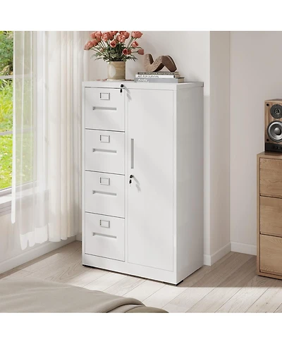 Streamdale Furniture Vertical Steel File Cabinet with Lock, 4 Drawers, 1 Door