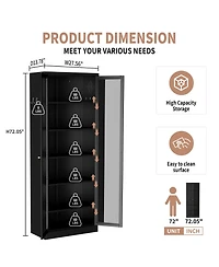 Boyel Living Storage Cabinet 72 Inch Tall 5 Shelf Glass Door Metal Organizer