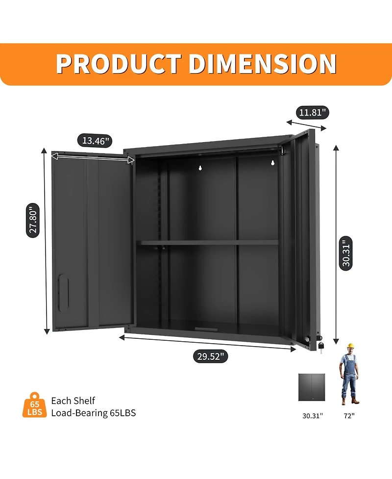 Boyel Living 30 Inch Wall Mounted Storage Cabinet Steel Adjustable Shelf Locking Doors