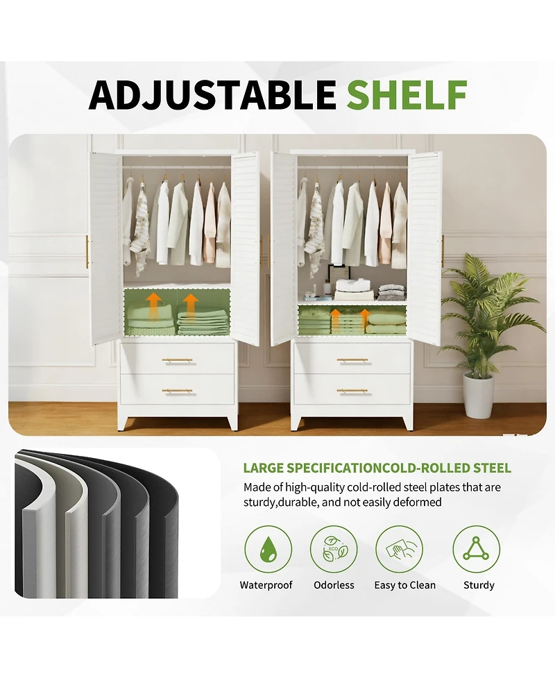 Boyel Living Metal Wardrobe Cabinet with Hanging Rod Drawers Adjustable Shelf