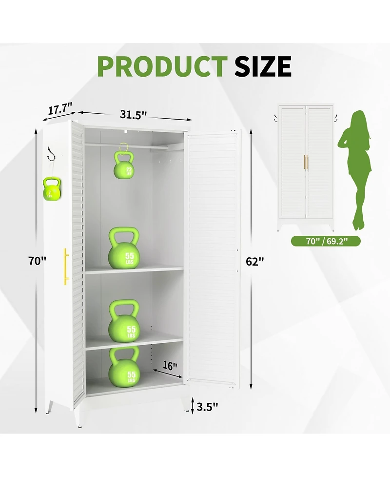 Boyel Living Metal Wardrobe with Adjustable Shelves Hanging Rod Quiet Doors