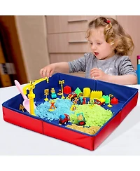homfan 43Pieces Construction Sand Toy Set for Kids - 3lbs Play Sand, 6 Mini Trucks, Castle Molds, Tools, Collapsible Sandbox and Storage Bin