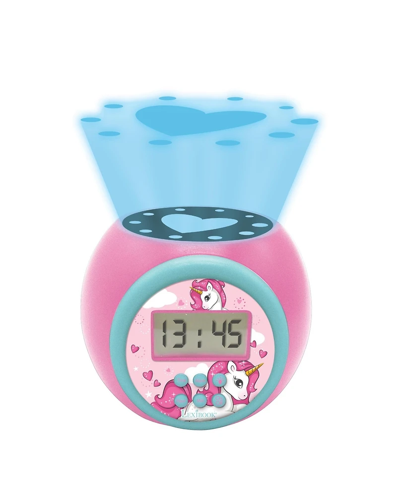 Lexibook Projector Alarm Clock Unicorn with snooze function and alarm function, Night light with timer, Lcd screen, battery operated, RL977UNI