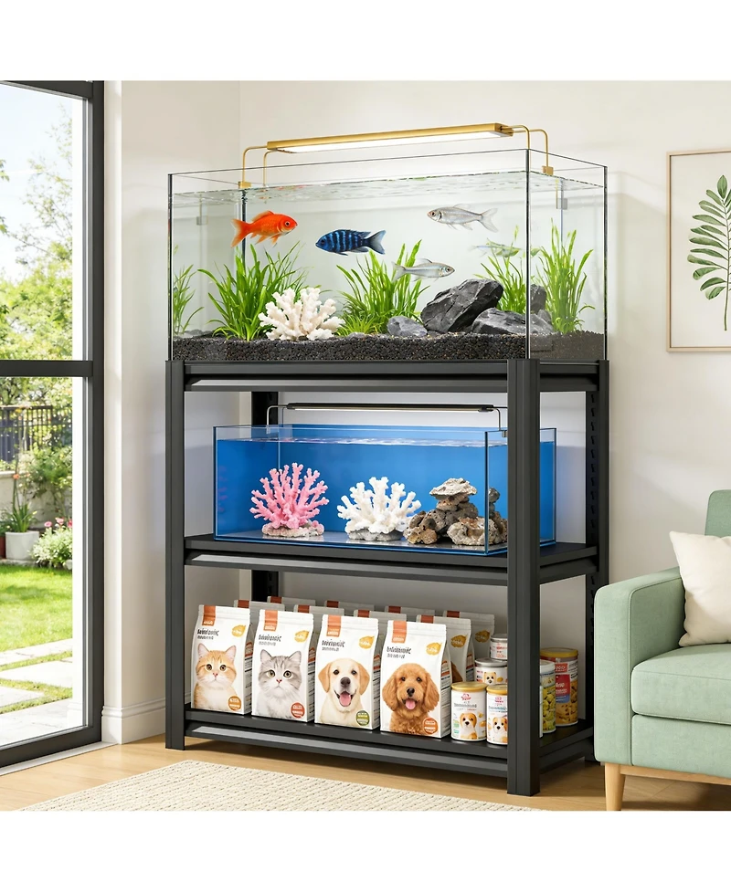 Boyel Living Fish Tank Stand 48 Inch Heavy Duty Steel 3 Tier Adjustable Shelves